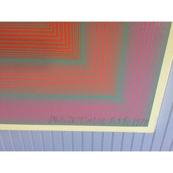 Vintage Fine Art Richard Anuszkiewicz "Reflections I - Blue Line With Mauve Cent - Picture 5 of 8